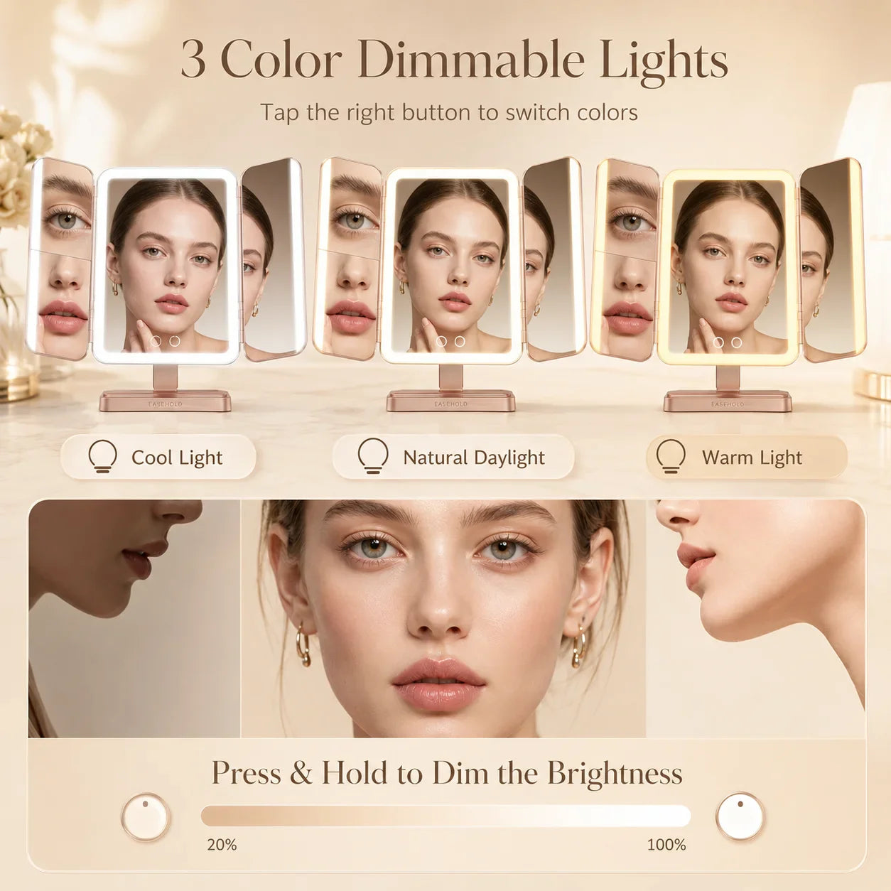 AuraGlow™ LED Makeup Mirror & Organiser | Bad Lighting Is Ruining Your Makeup — This Fixes It
