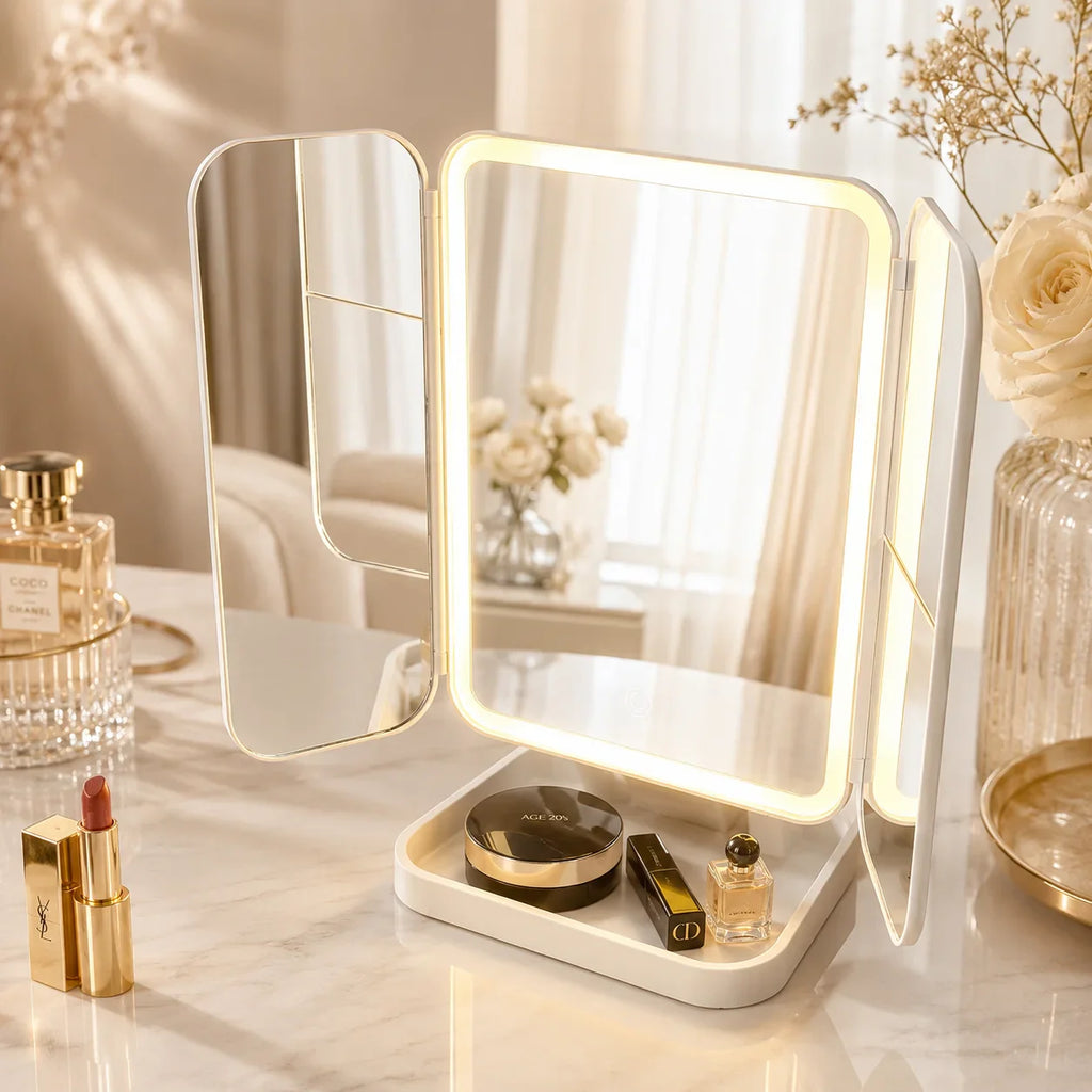 AuraGlow™ LED Makeup Mirror & Organiser | Bad Lighting Is Ruining Your Makeup — This Fixes It