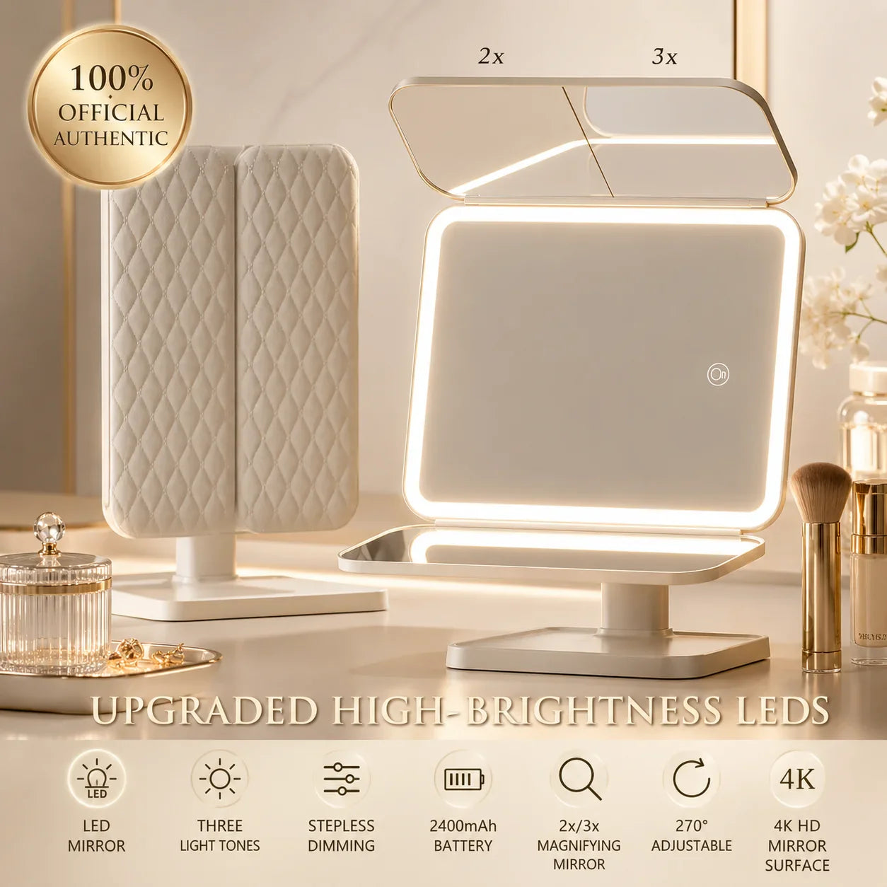 AuraGlow™ LED Makeup Mirror & Organiser | Bad Lighting Is Ruining Your Makeup — This Fixes It